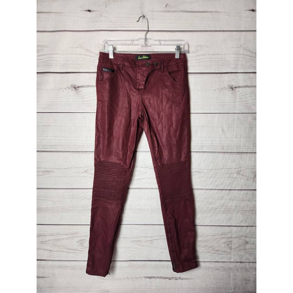 Sam Edelman Womens Biker Moto Jeans Red Maroon Stretch Ankle Zip Mid Rise‎ 2 - Picture 1 of 7